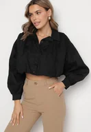 Koszule damskie - Czarna Bawełniana Koszula o Krótkim Kroju z Kokardą Nuriella - miniaturka - grafika 1