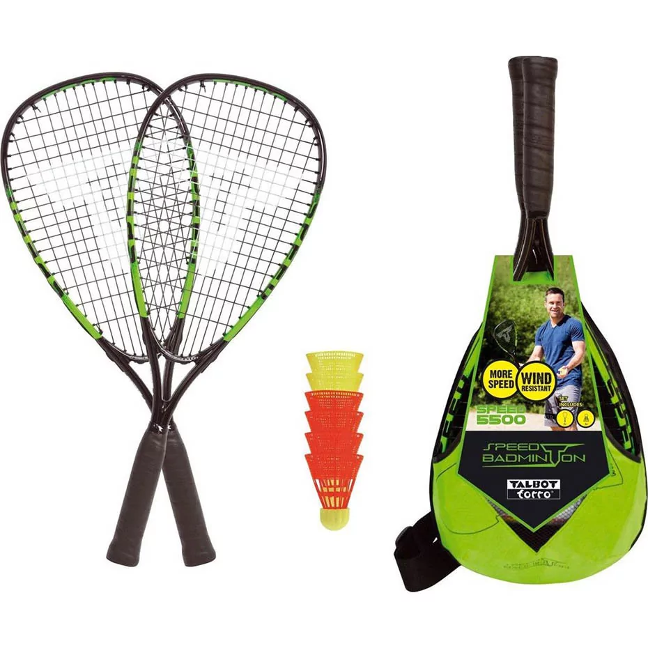 Talbot Torro męska Speed 5500, 2 poręczne aluminiowa-rackets 56, 5 cm, 6  Wind stabilna sprężyny piłek, w modnym plecak Speed Badminton zestaw,  wielokolorowa, One Size 490115 - Ceny i opinie na