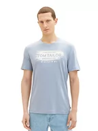 Koszulki męskie - TOM TAILOR Męski T-shirt z nadrukiem logo, 11752 – Yonder Blue, XXL - miniaturka - grafika 1