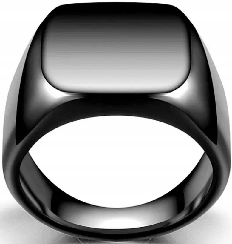 Czarny Sygnet Luksusowy Elegancki Minimalizm Kwadratowy Stal Szlachetna