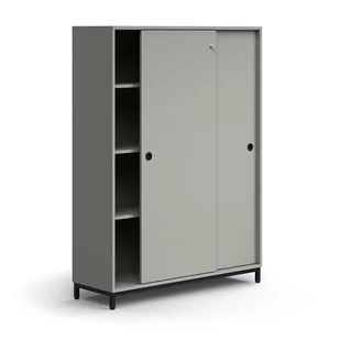 Zamykana szafa przesuwna QBUS, 3 półki, nóżki, uchwyty, 1636x1200x400 mm, czarny, jasnoszary - Szafy biurowe - miniaturka - grafika 1
