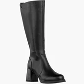 Kozaki damskie - Kozaki Damskie Skórzane Buty Na Słupku Zimowe Ocieplane Czarne Cambell Czarny 37 - miniaturka - grafika 1