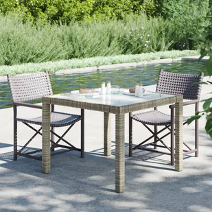 Stół ogrodowy, 90x90x75 cm, szkło i rattan PE, szary - Stoły ogrodowe - miniaturka - grafika 1