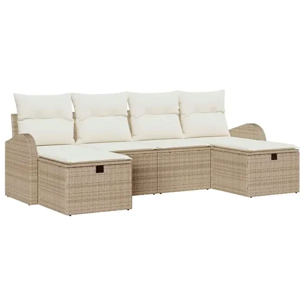 Zestaw Modułowy Sofa Ogrodowa z Przechowywaniem, Beżowy, 6 Osób