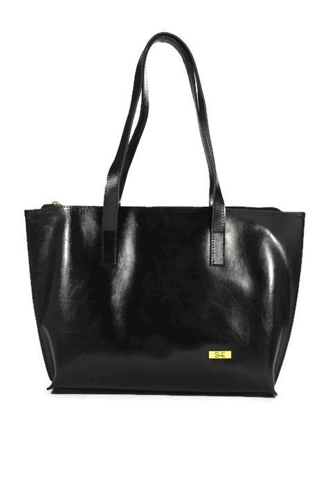 Damska czarna shopperka skórzana