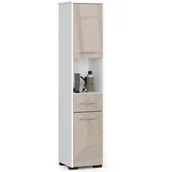 Szafki łazienkowe - Słupek regał łazienkowy FIN 2D 1SZ 1W - biały-cappuccino połysk - miniaturka - grafika 1