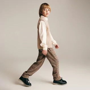 Spodnie i spodenki dla chłopców - Reserved - Spodnie chino w kratę - Beżowy - grafika 1