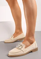 Mokasyny damskie - Beżowe Mokasyny z Ekozamszu Ozdobione Klamrą z Cyrkoniami Piorelli - miniaturka - grafika 1