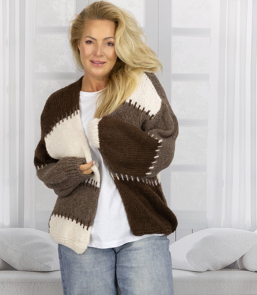 Krótki kardigan sweter bez zapięcia szerokie pasy VALENTINA