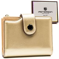 Portfele - Pojemny portfel damski na karty i dokumenty ochrona RFID portmonetka na suwak Peterson, złoty - miniaturka - grafika 1
