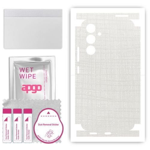 folia naklejka skórka strukturalna na TYŁ+BOKI do Samsung Galaxy A54 - Tkanina Biała - apgo SKINS