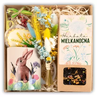 Kosz prezentowy na Wielkanoc zestaw kubek, słodycze, herbata - Zestawy upominkowe - miniaturka - grafika 1