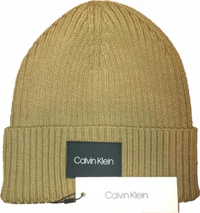Czapka Zimowa Calvin Klein Z Gumowym Logo Camelowa - Czapki męskie - miniaturka - grafika 1