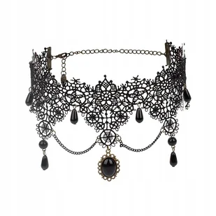 CHOKER Koronkowy Haft Czarny NASZYJNIK Gothic CH05 - Naszyjniki - miniaturka - grafika 1