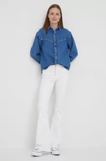 Koszule damskie - Pepe Jeans koszula jeansowa EVE damska kolor granatowy regular z kołnierzykiem klasycznym - grafika 1