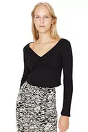 Body - Trendyol Damska damska regularna bodycon dekolt w serek dzianinowa bluzka koszulka, czarna, L, Czarny, L - miniaturka - grafika 1
