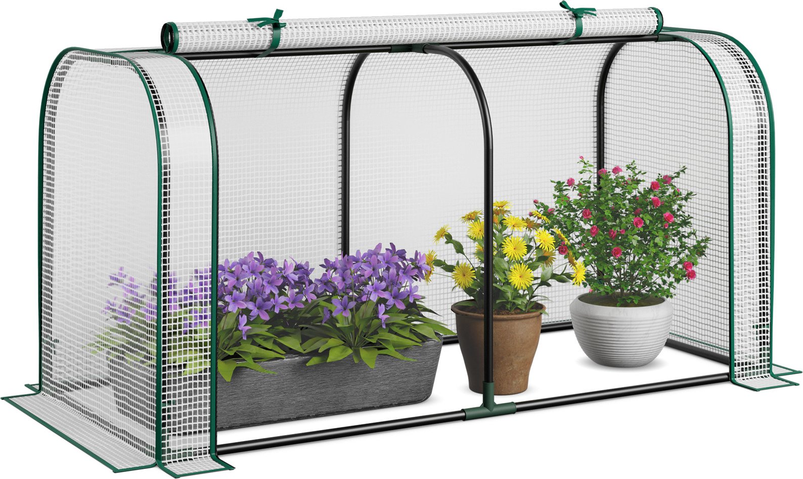 COSTWAY mini szklarnia 2w1, foliowa osłona PE do podniesionego łóżka, odporna na warunki atmosferyczne szklarnia ze zwijanymi drzwiami na zamek błyskawiczny 118x55x60cm biała