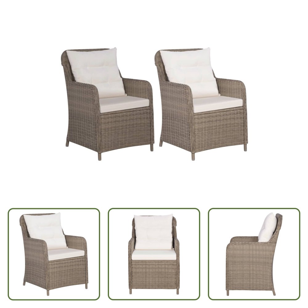 The Living Store Krzesła ogrodowe z poduszkami 2 szt. Poli rattan brązowy