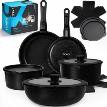 Zestaw Patelni I Garnków 15 elementów 2x Odpinana Rączka Gaz Indukcja Black