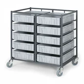 Wózki magazynowe - B2B Partner Wózek na skrzynki dwurzędowy ze skrzynkami, 6 pięter 101654 - miniaturka - grafika 1