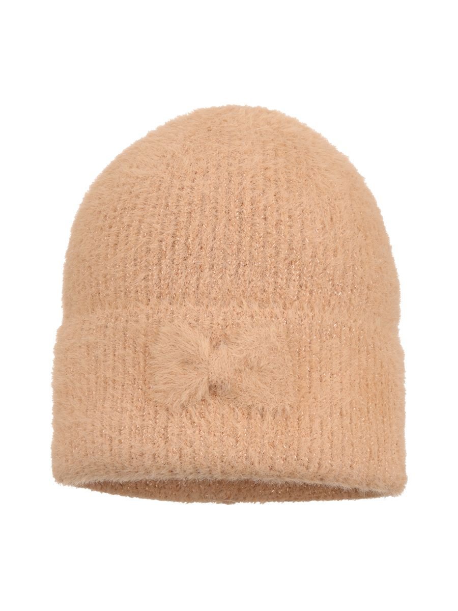 Dziewczęca czapka zimowa z kokardką beżowa Ambra r.44/46