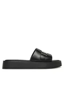 Klapki i japonki damskie - Calvin Klein Klapki Flatform Slide W/Ck Hw - Lth HW0HW02368 Czarny - miniaturka - grafika 1