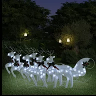 Ozdoby bożonarodzeniowe - vidaXL Dekoracja świąteczna – renifery z saniami, 140 białych LED - miniaturka - grafika 1