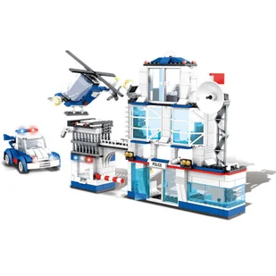 KLOCKI STACJA POLICJI Z HELIKOPTEREM I SAMOCHODEM 563 ELEMENTÓW WOMA - Klocki - miniaturka - grafika 1