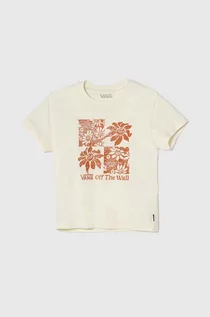 Koszulki dla dziewczynek - Vans t-shirt bawełniany dziecięcy TROPIC CHECK CREW kolor beżowy - grafika 1