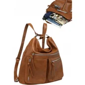 Torebki damskie - Stylowa Torebka na Ramię Plecak Damski 2w1 Brązowy LUIGISANTO V85148 Camel - miniaturka - grafika 1