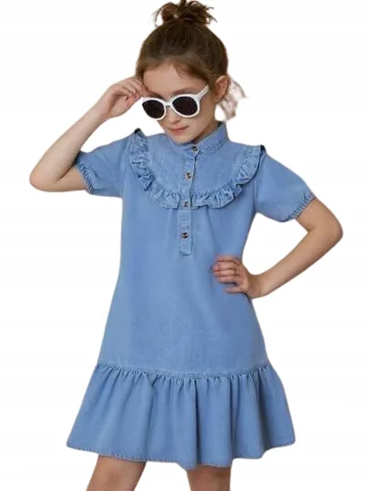 SHEIN DZIEWCZĘCA SUKIENKA JEANSOWA NIEBIESKA LETNIA 128-134 1DB