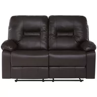 Sofy i kanapy - Beliani Sofa skóra ekologiczna dwuosobowa brązowa rozkładana BERGEN brązowy - miniaturka - grafika 1