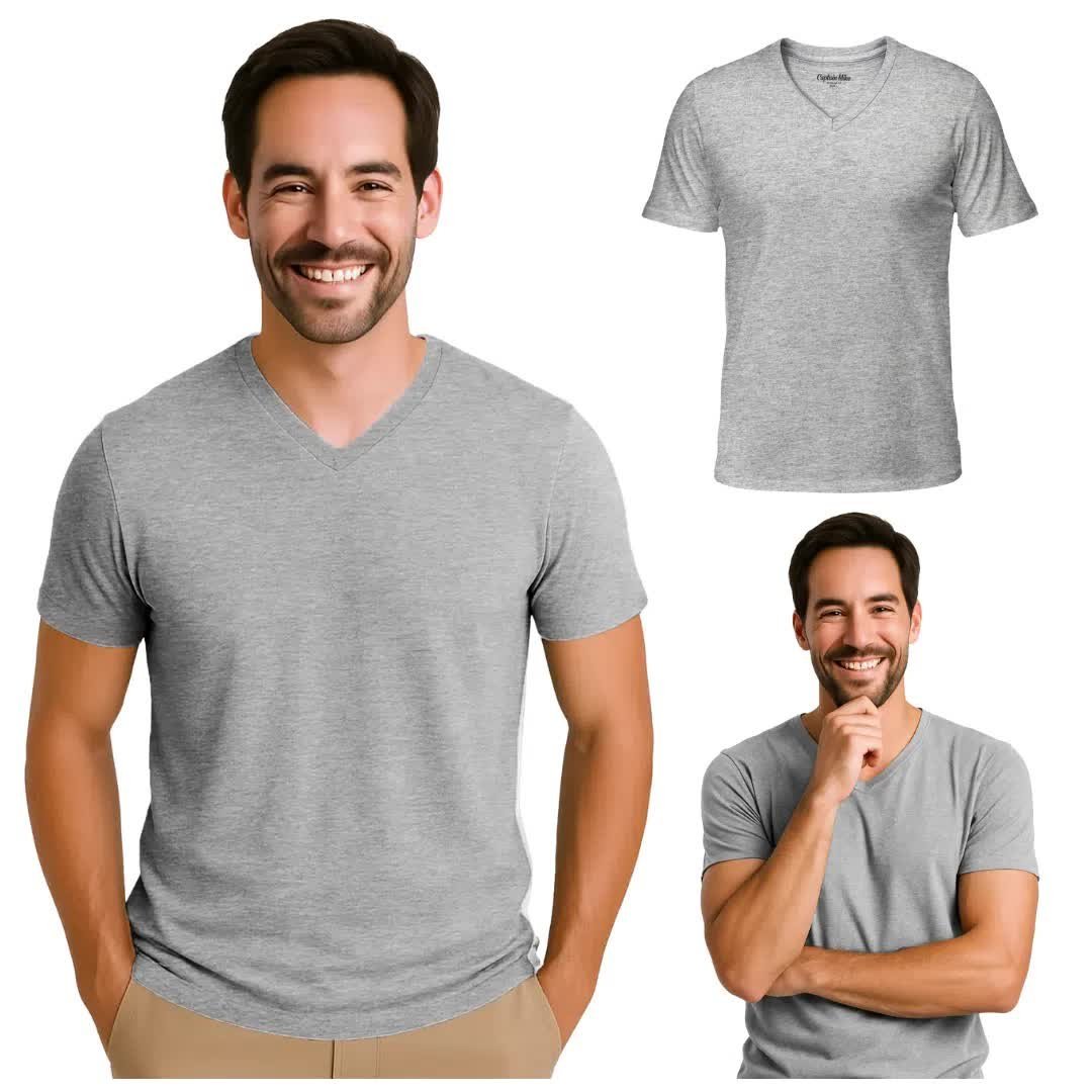 Koszulka męska V-neck szara BAWEŁNA TURECKA T-shirt Captain Mike XXL