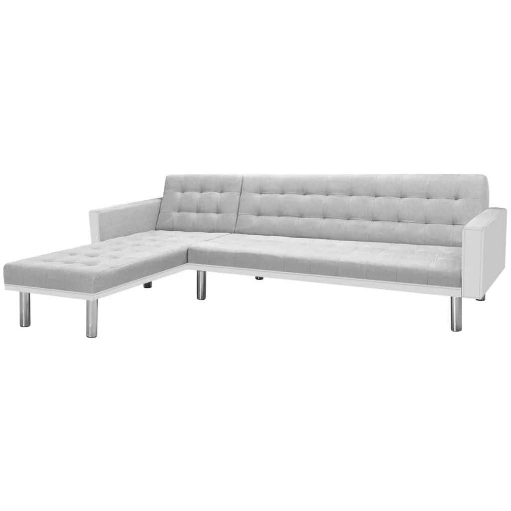 vidaXL Sofa narożna z tkaniny, 218 x 155 69 cm, biało-szara