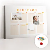 Tablice i flipcharty - Szkolna Tablica korkowa 60x40 cm, Kolorowe Pinezki, wzór Planer tygodnia - miniaturka - grafika 1