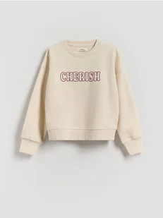Reserved - Bluza z haftowanym napisem - beżowy - Bluzy dla dziewczynek - miniaturka - grafika 1