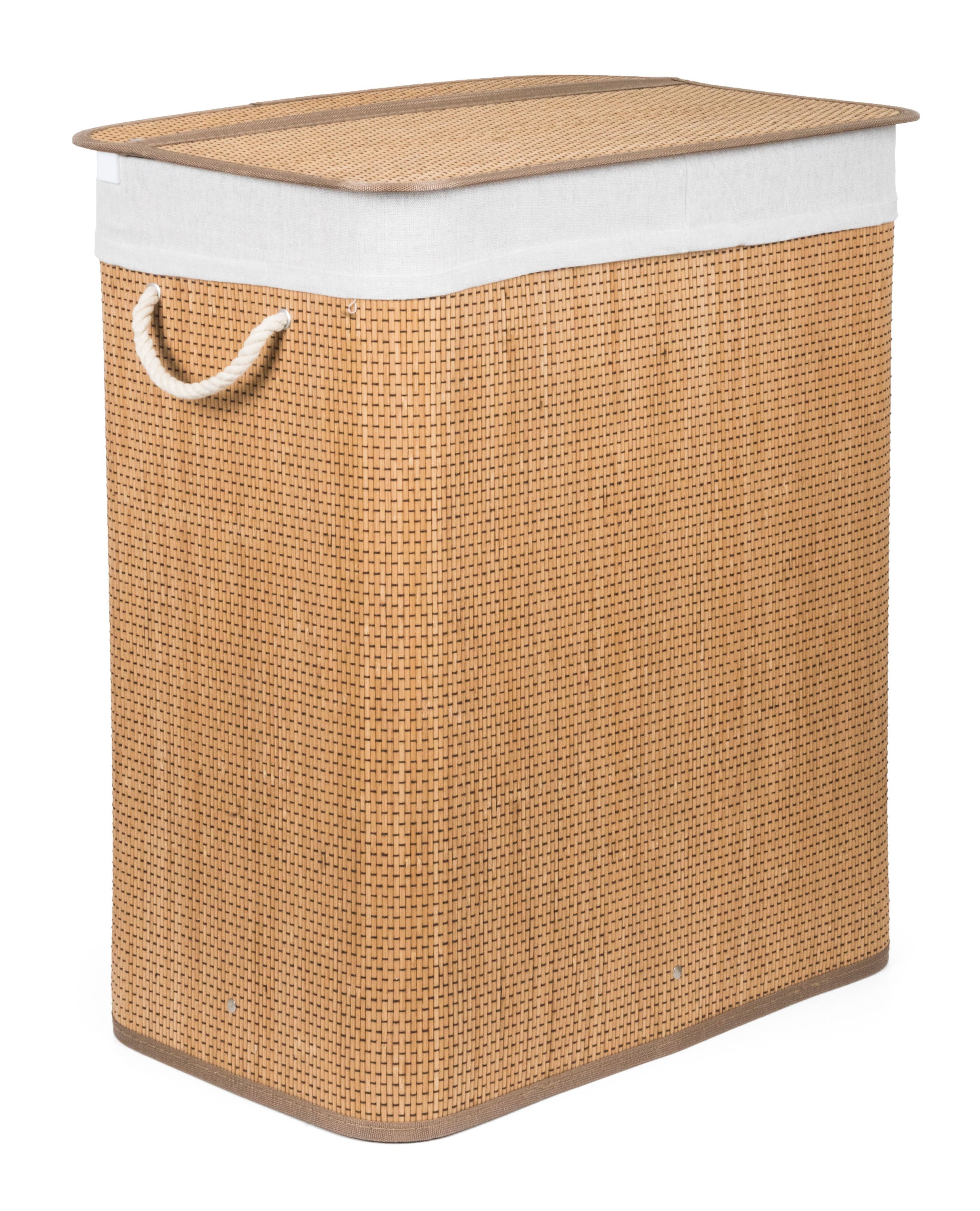 G21 105 l kosz na pranie z przegrodą, bambusowy z białym koszem