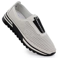 Półbuty damskie - Skórzane półbuty damskie wsuwane ażurowe beż S.Barski LR51-672 beżowy - miniaturka - grafika 1