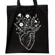 Torby i wózki na zakupy - Torba bawełniana czarna na zakupy Serce Kwiaty Minimalizm - miniaturka - grafika 1