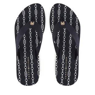 Japonki Tommy Hilfiger Im Th Chainprint Midwedge Sandal FW0FW08527 Granatowy - Klapki i japonki damskie - miniaturka - grafika 1