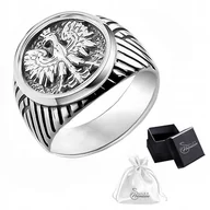 Pierścionki - Sygnet Patriotyczny srebrny pr. 925 Oksydowany Pierścień z ORŁEM r. 20 - miniaturka - grafika 1