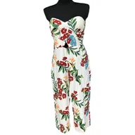 Kombinezony - Guess Damski Kombinezon w Kwiaty bez Ramiączek Push Up Biały M - miniaturka - grafika 1