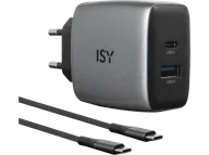 Ładowarki do telefonów - Ładowarka sieciowa ISY IAC-4512-GY 45W USB-C USB-A GaN + kabel 2m Szary - miniaturka - grafika 1