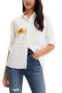 Koszule damskie - DESIGUAL Koszula Damska Wiskoza Biały GR76838 - Rozmiar: XL - miniaturka - grafika 1