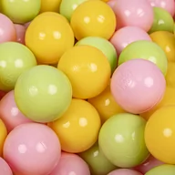 Suche baseny - KiddyMoon Plastikowe piłeczki 7cm jasny zielony-żółty-pudrowy róż 300 Zabawka zestaw kulek - miniaturka - grafika 1
