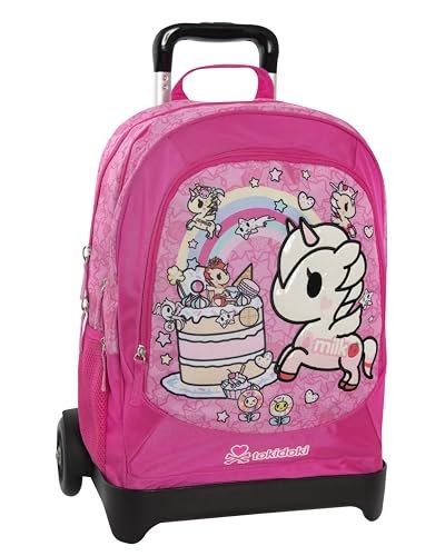 TOKIDOKI Oficjalny plecak szkolny Tokidoki, regulowany uchwyt, odpinany wózek, wyściełane i regulowane paski na ramię, 2 główne komory, kieszeń przednia, zamki błyskawiczne, 30 x 44 x 20 cm, różowy,