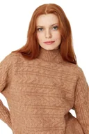 Bluzy damskie - Trendyol Damska bluza z golfem, jednokolorowa, zwykła, kolor norek, S, Kolor norek - miniaturka - grafika 1