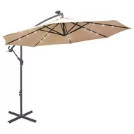 Parasole ogrodowe - vidaXL Parasol ogrodowy wiszący, światła LED, 300 cm, metal, piaskowy - miniaturka - grafika 1