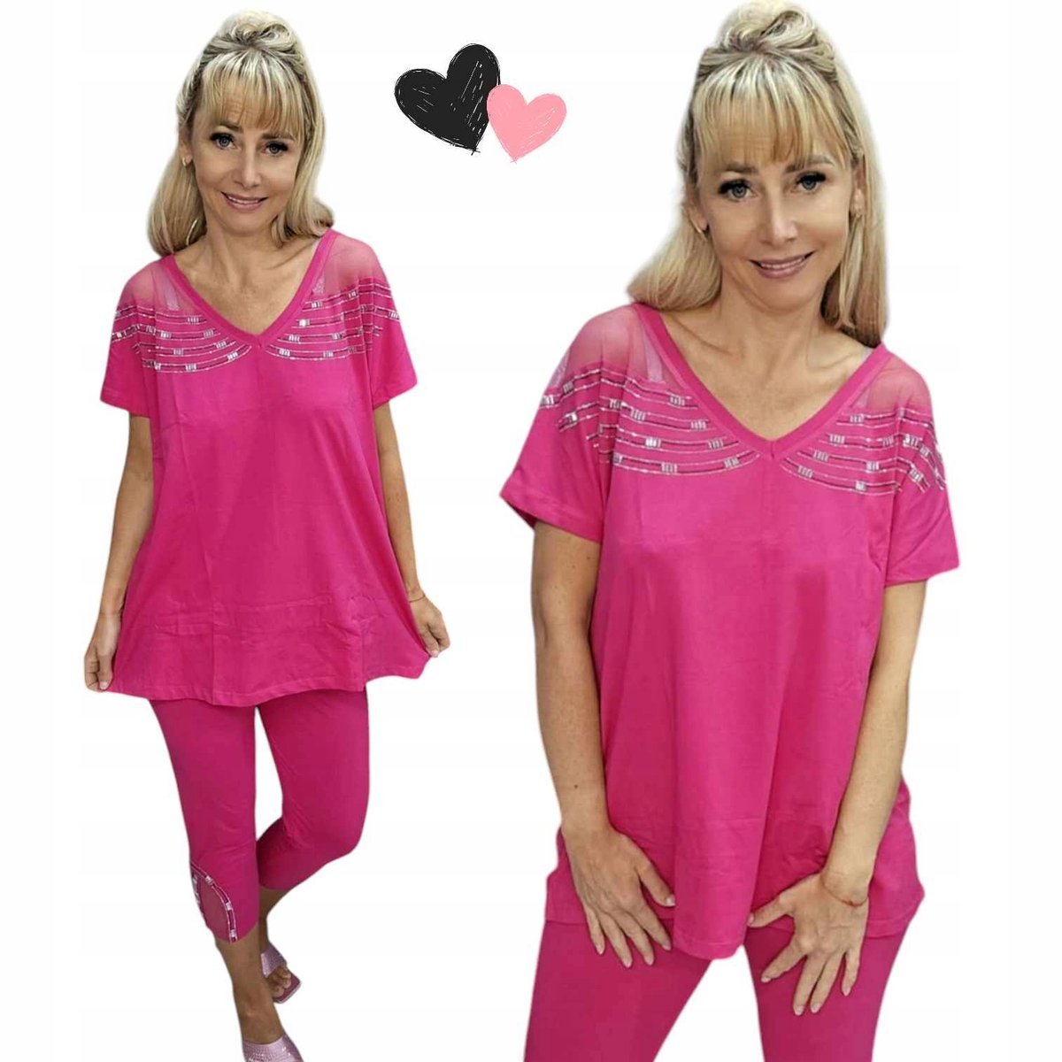 Komplet Damski Tunika Leginsy BAWEŁNA CYRKONIE wygodny 48 50 4XL 5XL