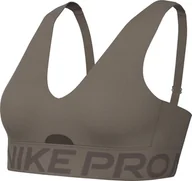 Biustonosze - Nike Pro Indy Plunge wyściełany biustonosz sportowy ze średnim uchwytem, Mink Brown/Ironstone/White, HF7324-233, L - miniaturka - grafika 1